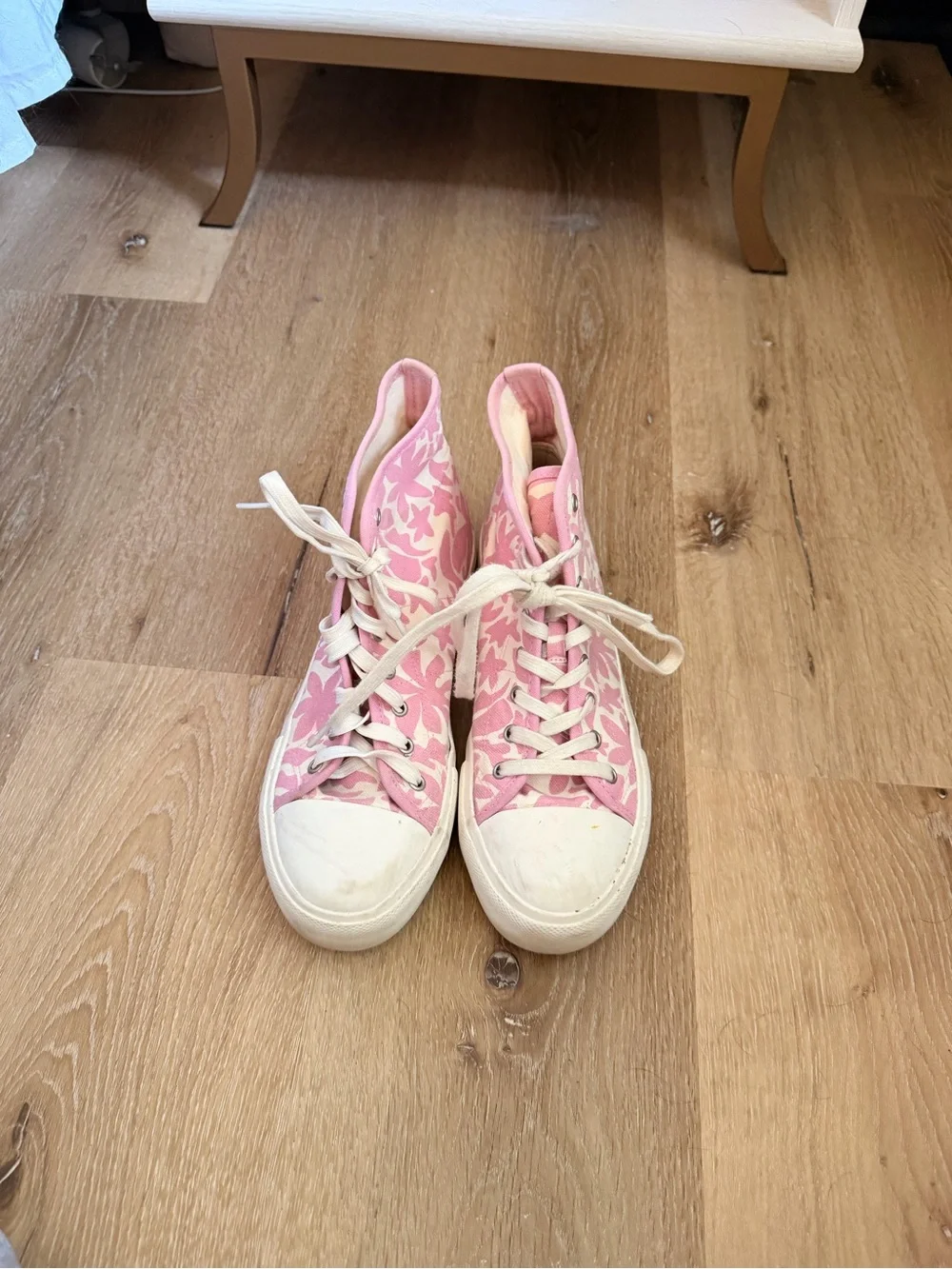 Pink High-Top Canvas Sneakers - Floral Pattern- Size 9